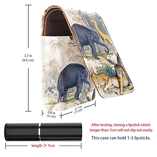 Prairie Animal Giraffe Elephant Tiger Lion Prints Lipstick Case Mini Lipstick Holder Organizer Bag with Mirror for Purse Travel Cosmetic Pouch