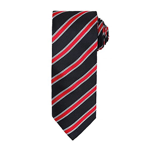 Premier - Corbata formal a rayas para hombre (Talla Única/Negro/Rojo)