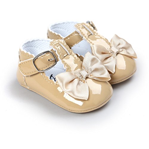 Primeros Zapatos para Caminar,Auxma Zapatos de bebé, Zapatos Antideslizantes del Bowknot de los bebés (12cm(6-12M), Caqui)