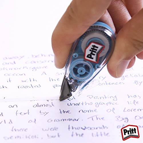 Pritt Micro Rolli, correctores de bolígrafo para tapar errores, cintas correctoras que no dejan manchas, corrector escolar en azul, verde y rosa, 2 (5mm x 6m)