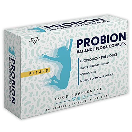 PROBION® | Probioticos Intestinales | Probioticos y Prebioticos | 40 Mil Millones UFC | + Enzimas Digestivas + Vitaminas + Bambú y Manzanilla contra los gases intestinales | 30 cps gastrorresistentes