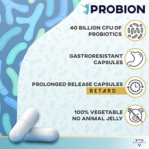 PROBION® | Probioticos Intestinales | Probioticos y Prebioticos | 40 Mil Millones UFC | + Enzimas Digestivas + Vitaminas + Bambú y Manzanilla contra los gases intestinales | 30 cps gastrorresistentes