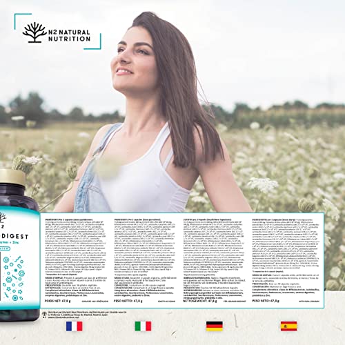 Probioticos intestinales. Probioticos y Prebioticos, Enzimas digestivas y Zinc. 60 Billones UFC 30 Cepas. Lactasa. lactobacillus. Sistema digestivo e inmune. 90 cápsulas CE N2 Natural Nutrition