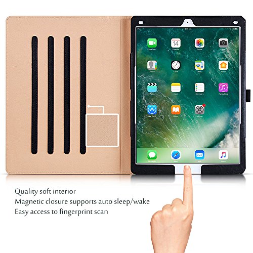 ProCase Funda para iPad Pro 12.9 2017/2015 - Carcasa Folio de Cuero con Soporte Múltiple Ángulo para iPad Pro 12,9” 1.ª 2.ª Generación, Activación/Suspensión Automática, Portalápiz Elástico -Negro