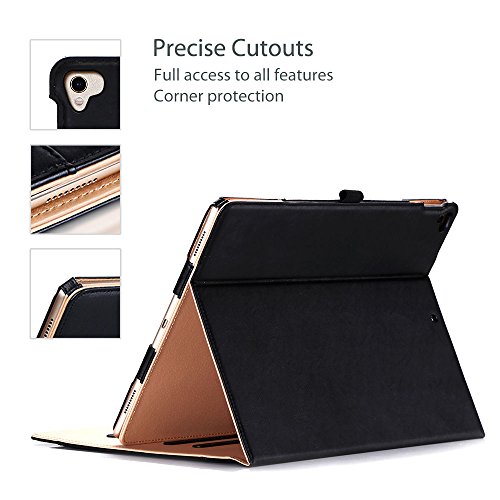 ProCase Funda para iPad Pro 12.9 2017/2015 - Carcasa Folio de Cuero con Soporte Múltiple Ángulo para iPad Pro 12,9” 1.ª 2.ª Generación, Activación/Suspensión Automática, Portalápiz Elástico -Negro