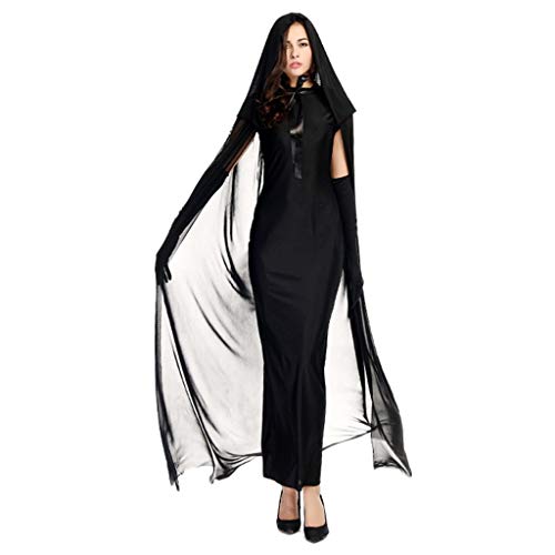 PROTAURI Bruja de Disfraces de Halloween para Mujer - Black Ghost Cosplay Disfraces con Capa Vampiro Zombie Party Outfits/L