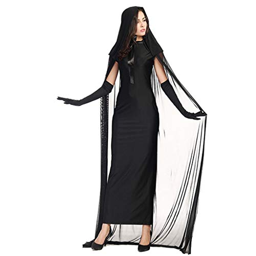 PROTAURI Bruja de Disfraces de Halloween para Mujer - Black Ghost Cosplay Disfraces con Capa Vampiro Zombie Party Outfits/L