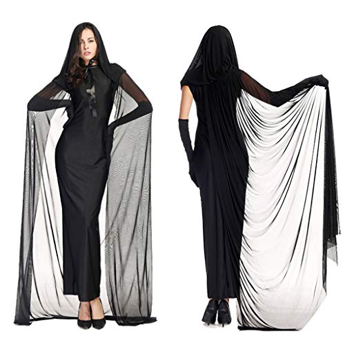 PROTAURI Bruja de Disfraces de Halloween para Mujer - Black Ghost Cosplay Disfraces con Capa Vampiro Zombie Party Outfits/L