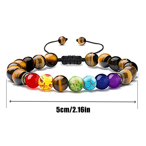 Pulsera de Piedra Cuenta 7 Chakra, 2 Piezas Pulseras de Chakra Curativo, Pulsera de Ansiedad, 7 Chakras de Piedras Pulsera, para Hombres y Mujeres Pulseras Joyería para Llevar Regalos Cumpleaños