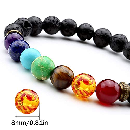 Pulsera de Piedra Cuenta 7 Chakra, 2 Piezas Pulseras de Chakra Curativo, Pulsera de Ansiedad, 7 Chakras de Piedras Pulsera, para Hombres y Mujeres Pulseras Joyería para Llevar Regalos Cumpleaños