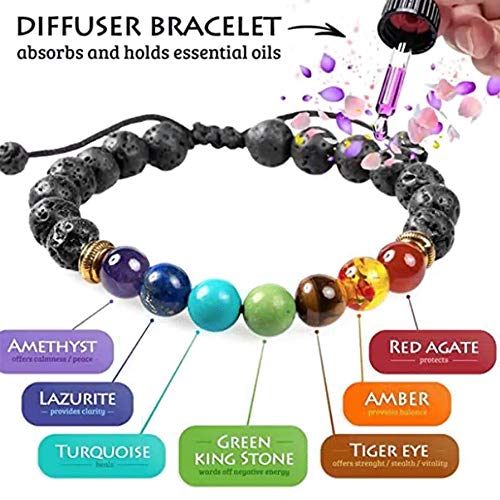 Pulsera de Piedra Cuenta 7 Chakra, 2 Piezas Pulseras de Chakra Curativo, Pulsera de Ansiedad, 7 Chakras de Piedras Pulsera, para Hombres y Mujeres Pulseras Joyería para Llevar Regalos Cumpleaños