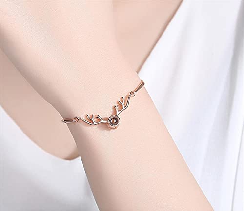 Pulsera de proyección personalizada 100 idiomas I LOVE YOU Pulsera Pulsera de foto Brazalete de memoria Navidad para mujer(Oro rosa Blanco y negro)