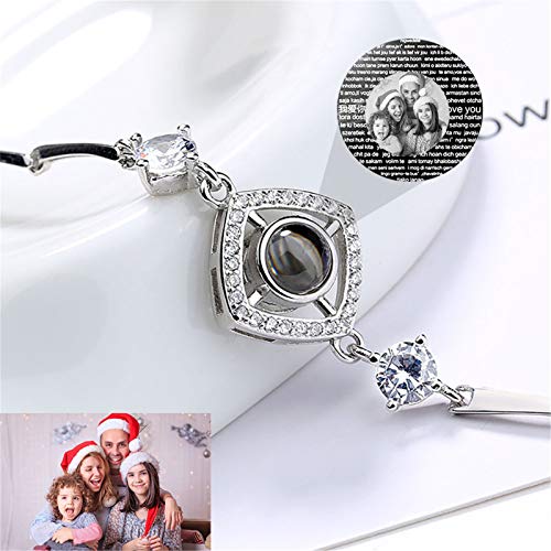 Pulsera de proyección personalizada Pulsera de foto personalizada Pulsera de promesa geométrica 100 idiomas TE AMO Brazalete(Plata Blanco y negro)