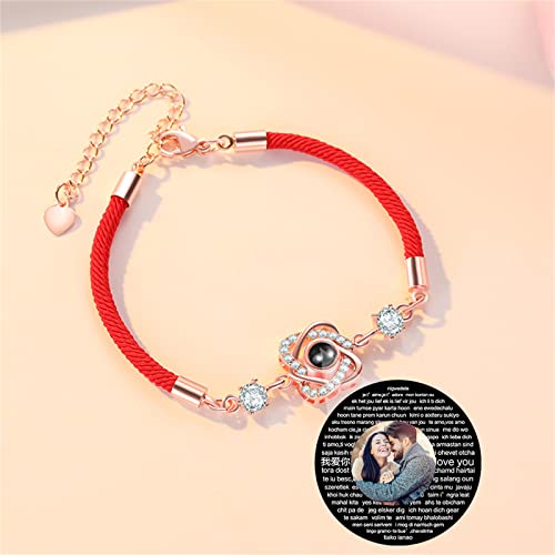 Pulsera de proyección personalizada Pulsera de fotos Pulsera de estrellas 100 idiomas I LOVE YOU Brazalete de Navidad para mujer(Oro rosa a todo color)