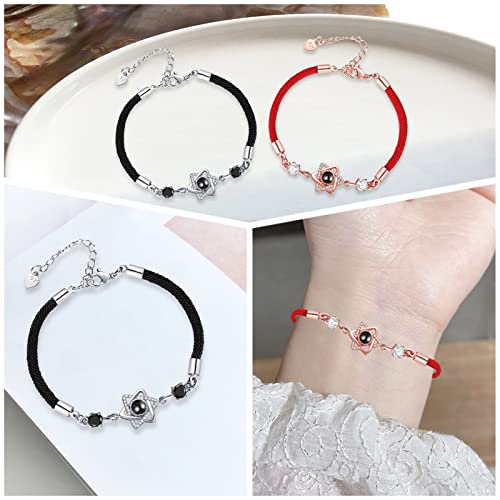 Pulsera de proyección personalizada Pulsera de fotos Pulsera de estrellas 100 idiomas I LOVE YOU Brazalete de Navidad para mujer(Oro rosa a todo color)