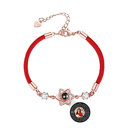 Pulsera de proyección personalizada Pulsera de fotos Pulsera de estrellas 100 idiomas I LOVE YOU Brazalete de Navidad para mujer(Oro rosa a todo color)