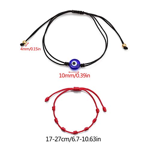 Pulsera Mal Ojo Pulsera ,RoadLoo 6pcs Pulsera roja Suerte y Protección Amuleto Pulseras para Protección 7 Nudos Hilo Rojo Destino Trenzado Pulsera Ajustable para Mujeres y Hombres Niños y Niñas Unisex