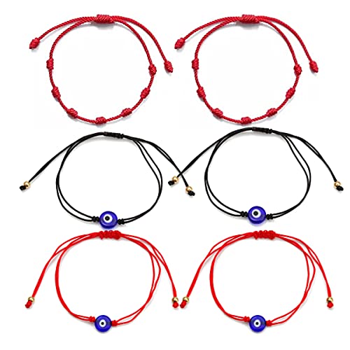 Pulsera Mal Ojo Pulsera ,RoadLoo 6pcs Pulsera roja Suerte y Protección Amuleto Pulseras para Protección 7 Nudos Hilo Rojo Destino Trenzado Pulsera Ajustable para Mujeres y Hombres Niños y Niñas Unisex