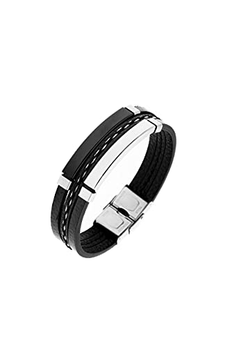 Pulsera triple cuero LEGADO pulsera personalizada o pulsera acero inoxidable o pulsera pareja de cuero PU es una pulsera hombre acero inoxidable (Black & Silver, 215)