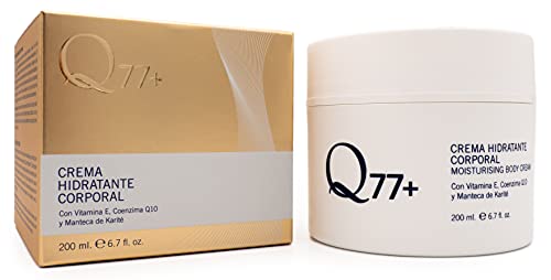 Q77+ CREMA HIDRATANTE CORPORAL - Efecto Antiage - Crema Reafirmante Antiarrugas - Tratamiento Corporal Antienvejecimiento - Con Factor77. Coenzima Q10. Ácido Alfa Lipoico. Karité y Vitamina E -200ml