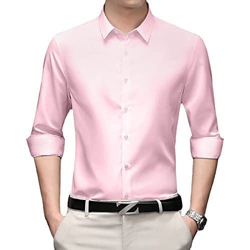 QHK Stretch Non-Iron Anti-Wrinkle Shirt (44,Pink)