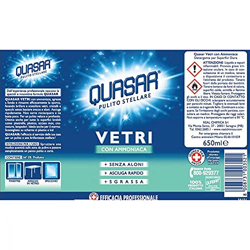 Quasar vetri con Amoniaco Cristal limpiador 650 ml Ventana de limpieza Limpiador