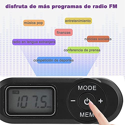 Radio portátil FM de Bolsillo con Pantalla Digital LCD Digital, Auriculares, Radio Walkman de Bolsillo con preajuste, para Trotar, Caminar, Viajar
