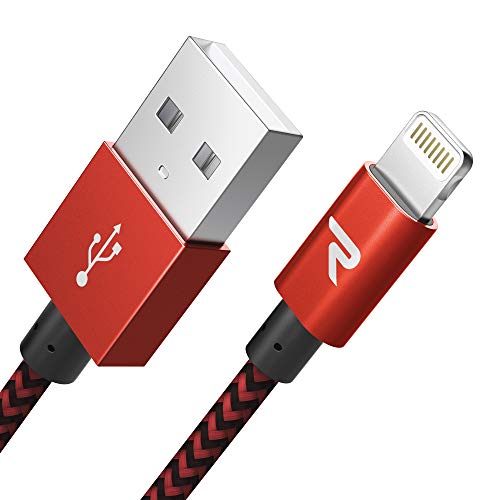 RAMPOW Cable iPhone Cable Lightning [Apple MFi Certificado] Nylón Duradero Cargador iPhone Compatible con iPhone 11 11 Pro XS MAX XR X 8 7 6S 6 5 5S 5C SE iPad iPod y más - 1M, Rojo