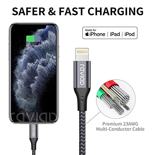 RAVIAD Cable Cargador iPhone [1.2M 4Pack] Cable Lightning Carga Rápida Trenzado de Nylon Cable iPhone Compatible con iPhone 11 Pro XS MAX XR X 8 Plus 7 Plus 6S 6 Plus 5 5S 5C SE