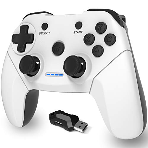 RCCBOOST Mando PC Inalámbrico, PS3 Mando 2.4g PC Game Mando Gamepad Joystick con Dual Shock Recargable para PS3 y PC Windows 10 XP 7 8 Smart TV/ TV Box (Blanco)