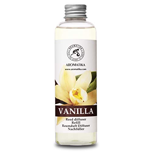 Recambio de Difusor Vainilla 200 ml - Aceite Esencial Puro & Natural Vainilla - Aroma de Intensas y Duraderas - 0% Alcohol - para Aromatizar el Aire en Cuartos - Baños - Hogares - Difusor Aroma