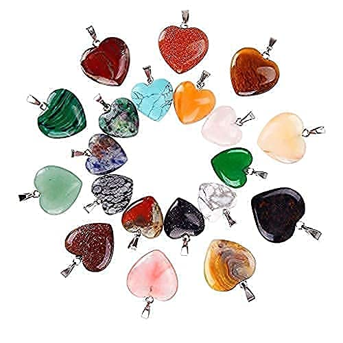 Reccisokz - 20 colgantes de piedras en forma de corazón, cuentas de chakra, abalorios de cristal, 2 tamaños diferentes, varios colores