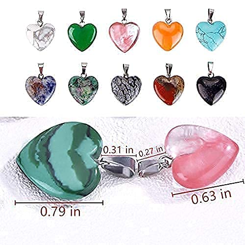 Reccisokz - 20 colgantes de piedras en forma de corazón, cuentas de chakra, abalorios de cristal, 2 tamaños diferentes, varios colores