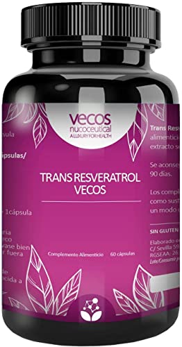 Resveratrol Puro para Reforzar el Sistema Inmunológico - Trans-Resveratrol Vecos - 60 Cápsulas - Contribuye al Mantenimiento Normal de la Piel - Propiedades Antioxidantes