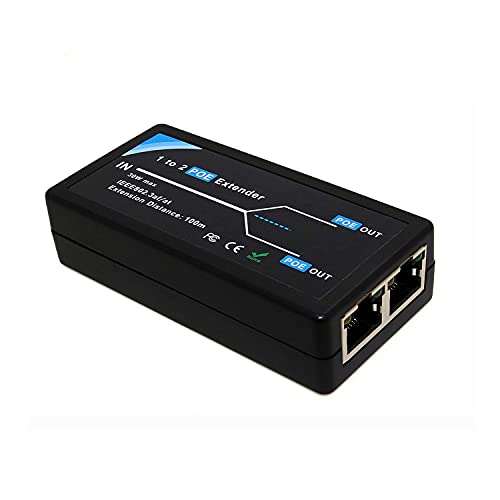 Revotech Extensor PoE de 2 Puertos 10,100Mbps Cumple con IEEE 802.3af/at estándar, Repetidor PoE 100 Metros (328 ft) Extensor 1 Entrada 2 Salidas para cámara IP PoE sobre UTP Cables or Cat5/Cat6