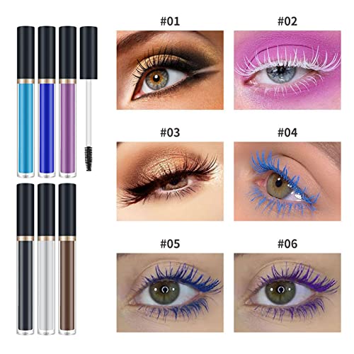 Rímel de colores para pestañas, 6 piezas/juego de rímel impermeable de colores para maquillaje de ojos de cosplay con negro, blanco, marrón, azul claro, morado, azul