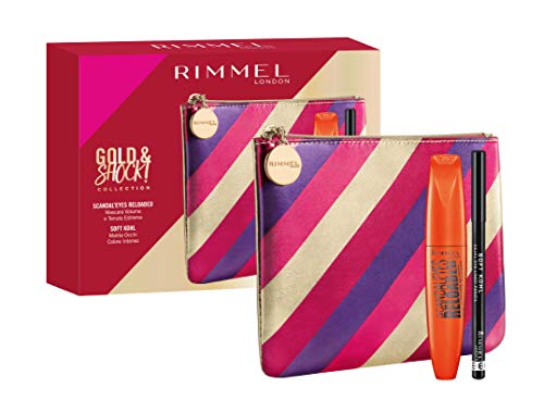 Rimmel London, Gold & Shock Collection - Estuche metálico con máscara ScandalEyes Reloaded y lápiz de ojos Soft Kohl Kajal