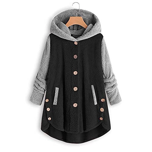 riou Abrigos Largo con Capucha para Mujer Suéter Empalme Otoño Invierno Sudadera de Manga Larga Chaqueta Caliente Felpa Outerwear con Botón