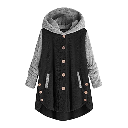 riou Abrigos Largo con Capucha para Mujer Suéter Empalme Otoño Invierno Sudadera de Manga Larga Chaqueta Caliente Felpa Outerwear con Botón