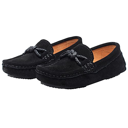 rismart Chicos Niños Plano Tacón Comodidad Ante Cuero Ponerse Mocasines Zapatos Negro,36 EU