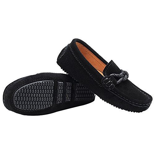 rismart Chicos Niños Plano Tacón Comodidad Ante Cuero Ponerse Mocasines Zapatos Negro,36 EU