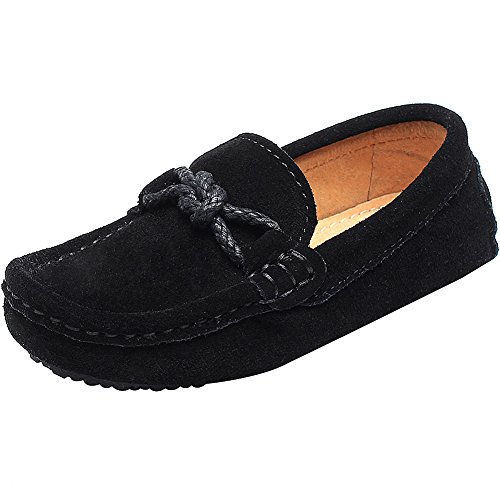 rismart Chicos Niños Plano Tacón Comodidad Ante Cuero Ponerse Mocasines Zapatos Negro,36 EU