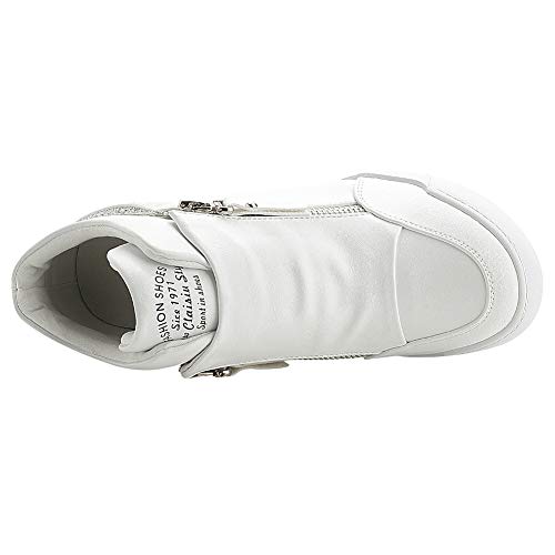 rismart Mujer Cuña Plataforma Botín Elegante Deportivos Zapatillas Zapatos SN15018(Blanco,37 EU)