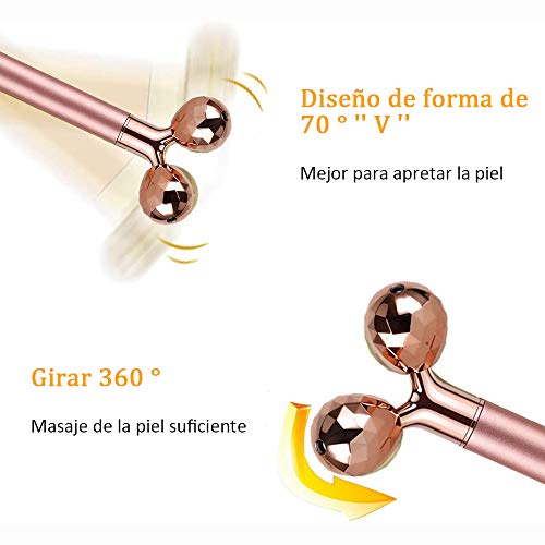 Rodillo De Jade,Masajeador facial eléctrico 3 en 1,Jade Roller de cuarzo rosa natural,Masajeador Roller Tools Anti Aging Belleza Dispositivo Herramienta,piedra de masaje para Cuello,Cuerpo,ojo y brazo