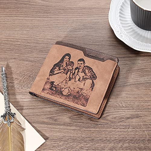 Rolaonly Hombre Personalizado Cartera con Foto Calendario Billetera Marrone Tarjetero Monedero Varón Regalos de Cumpleaños/Navidad/Día del Padre/Día de San Valentín