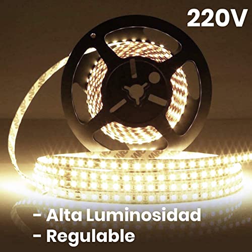 Rollo de 5 metros de Tira de Luz LED Directa a 220v. Color Blanco Frio (6500K). Impermeable. Corte cada 10cm.