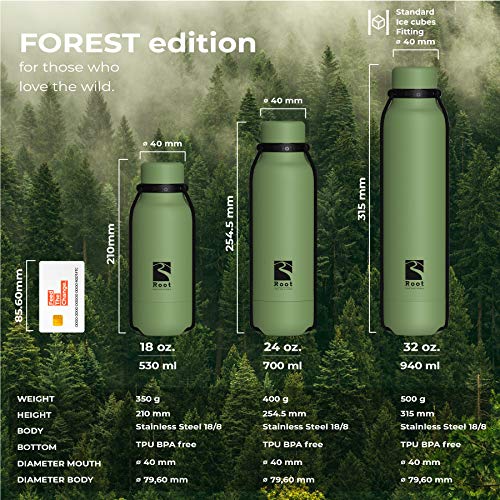 Root-FTC Botella térmica de Acero Inoxidable con Doble Pared y tapón antigoteo de 530 ml, 700 ml y 940 ml - Disponible en 10 Colores - Mantenga Las Bebidas frías/Calientes ~ 24 Horas