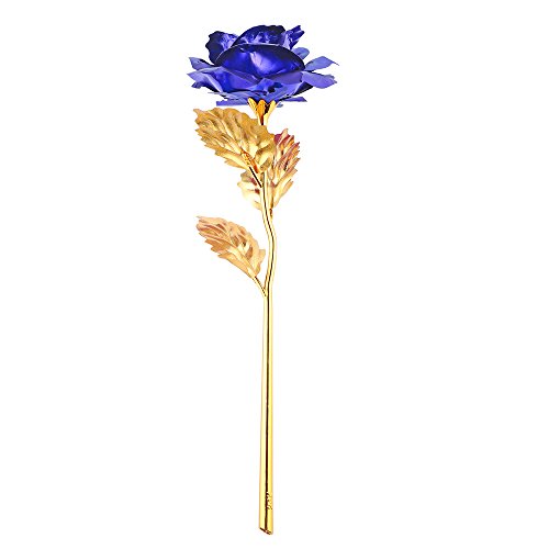 Rosa 24 K Chapado en Oro Rosa Flor con Caja de Regalo Mejor Regalo para el día de San Valentín Día de la Madre Navidad cumpleaños Dorado/Rojo/Morado/Azul (Azul)