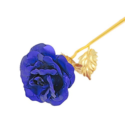 Rosa 24 K Chapado en Oro Rosa Flor con Caja de Regalo Mejor Regalo para el día de San Valentín Día de la Madre Navidad cumpleaños Dorado/Rojo/Morado/Azul (Azul)