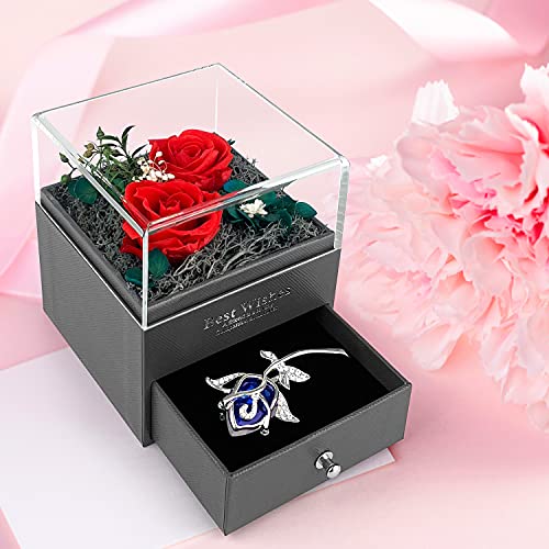 Rosa Eterna, Preservada Rosa Natural Hecha a Mano y Broche de Tulipán, Flores Preservadas Caja de Regalo, Regalos Románticos para Regalo Madre, Novia, Aniversario, San Valentín